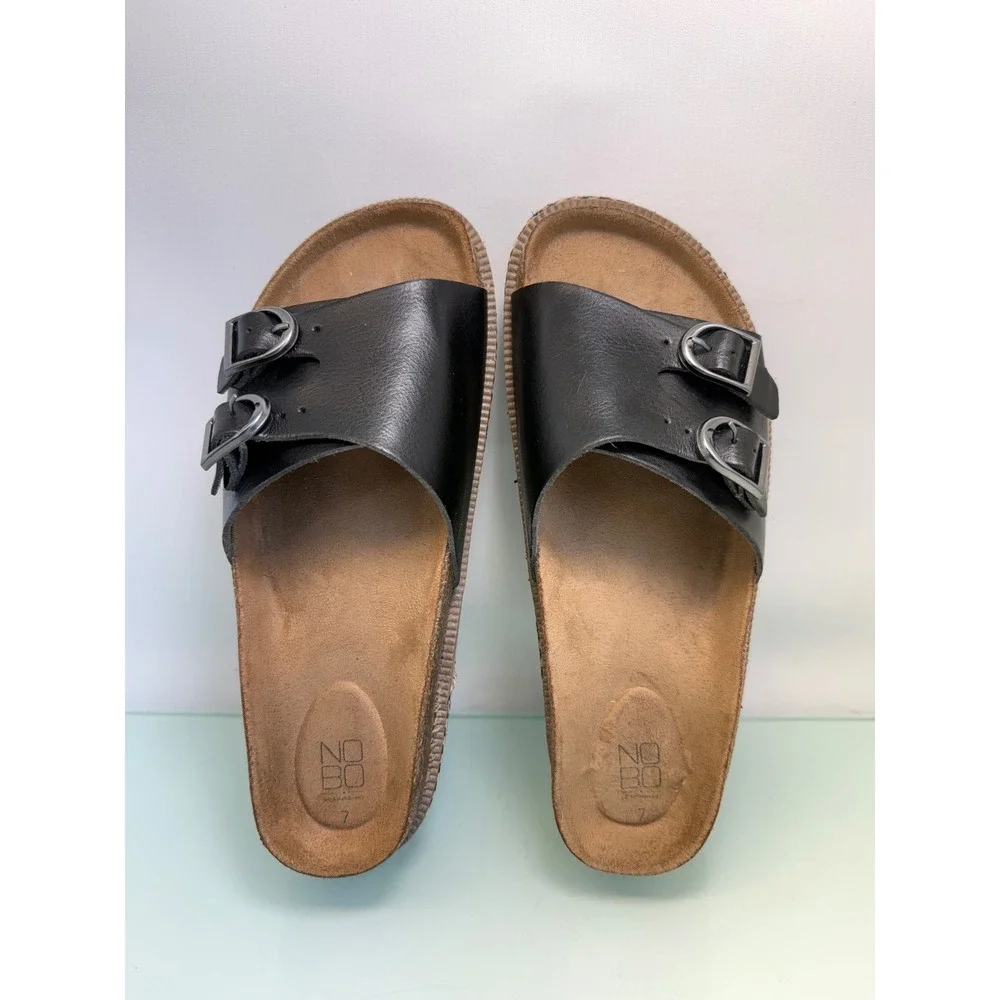 NOBO Double Buckle Platform Slide Sandals Black Boho Flatform Comfort Slides Sz7